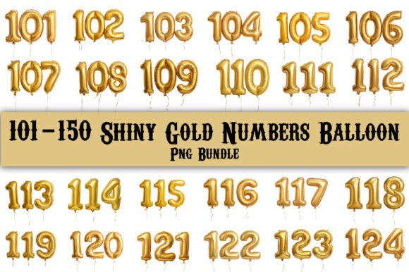 Download 101-150 Gold Numbers Balloon PNG Bundle - Bundle Collection