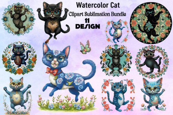 Download Watercolor Cat Clipart PNG Bundle - Bundle Collection
