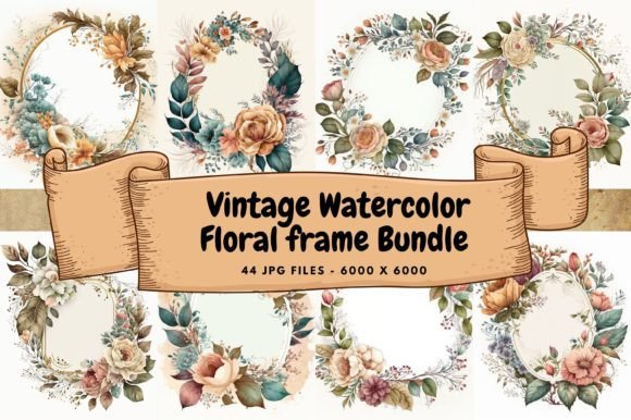 Download Vintage Watercolor Floral Frame Bundle - Bundle Collection