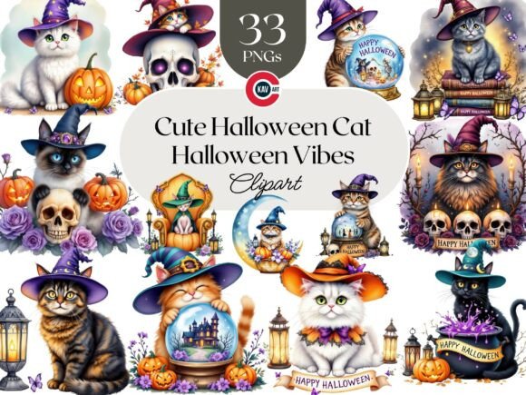 Download Cute Halloween Cat Clipart Bundle - Bundle Collection