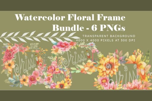 Download Watercolor Floral Frame Bundle - 6 PNGs - Bundle Collection