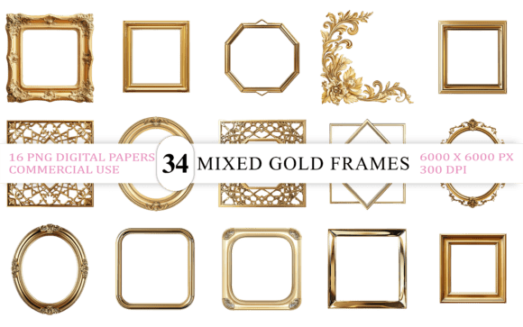 Download Premium Mixed Gold Frames PNG Bundle - Bundle Collection