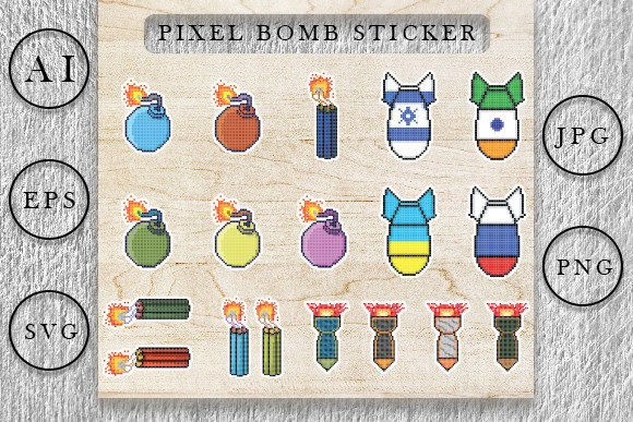 Download Pixel Sticker Art, Bomb Pixel Art Bundle - Bundle Collection