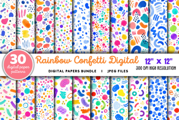 Download Rainbow Confetti Digital Paper Bundle - Bundle Collection