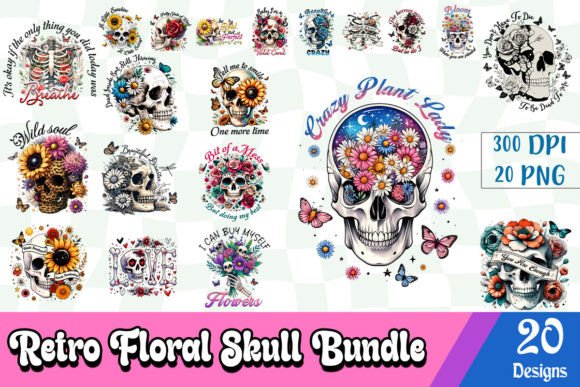 Download Retro Floral Skull Sublimation Bundle - Bundle Collection