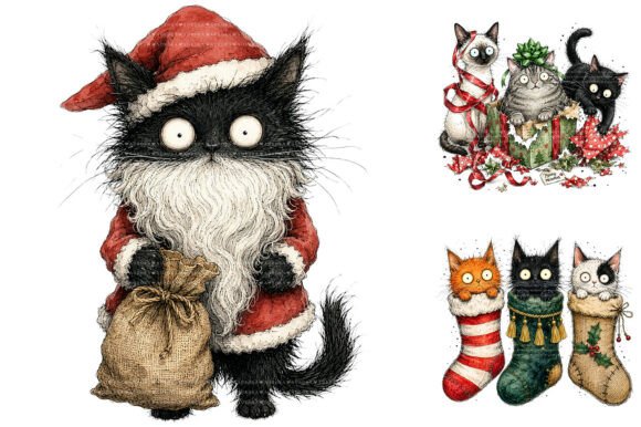 Download Whimsical Christmas Cat Clipart Bundle - Bundle Collection