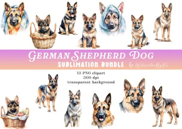 Download Watercolor German Shepher Bundle Clipart - Bundle Collection