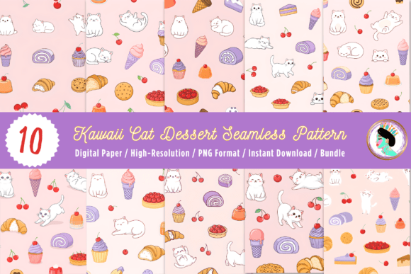 Download Cute Cat Dessert Seamless Pattern Bundle - Bundle Collection