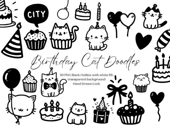 Download Birthday Cat Doodle PNG Clipart Bundle - Bundle Collection