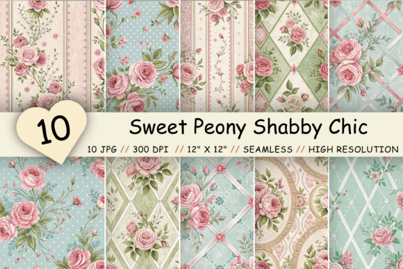 Download Sweet Peony Shabby Chic Digital Paper - Premium Resources