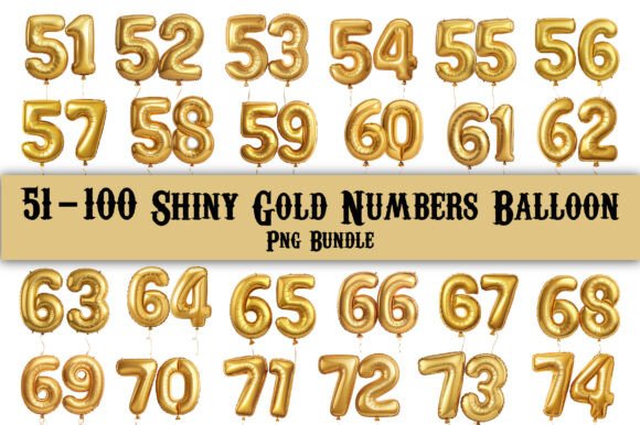 Download 51-100 Gold Numbers Balloon PNG Bundle - Bundle Collection