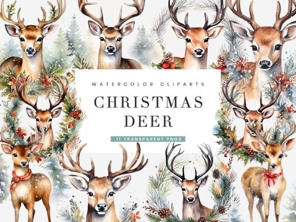 Download Watercolor Christmas Deer Clipart Bundle - Bundle Collection