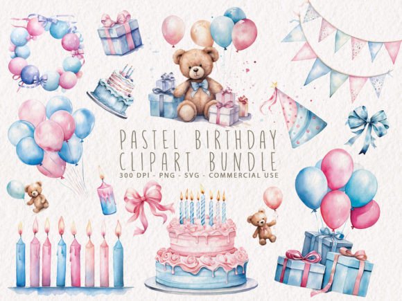 Download Pastel Birthday Clipart Bundle - Bundle Collection