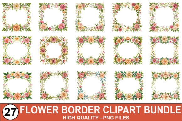 Download Floral Border Clipart Bundle – PNG Files - Bundle Collection