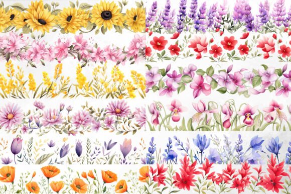 Download Seamless Watercolor Floral Border Bundle - Bundle Collection