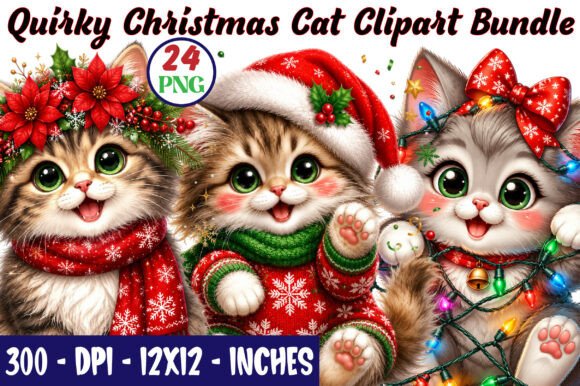 Download Quirky Christmas Cat Clipart Bundle - Bundle Collection