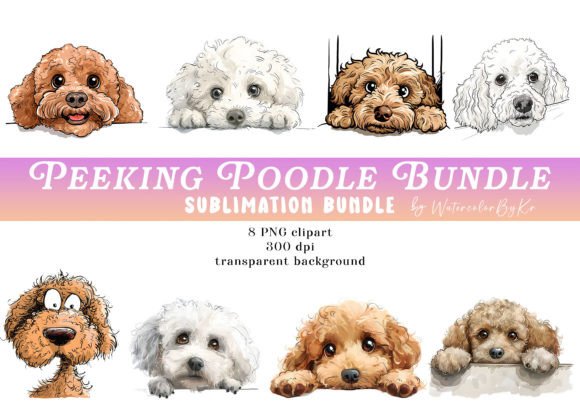 Download Watercolor Peeking Poodle Dog Bundle - Bundle Collection