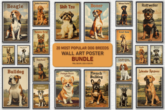 Download 20 Types of Dogs Wall Art Poster Bundle - Bundle Collection