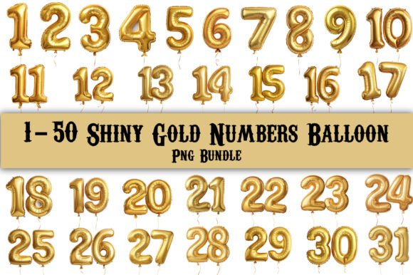 Download 1-50 Numbers of Gold Balloon PNG Bundle - Bundle Collection