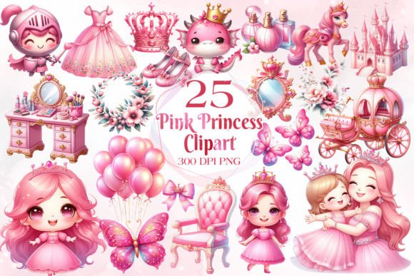 Download Pink Princess Sublimation Clipart Bundle - Bundle Collection
