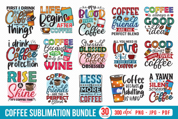 Download Coffee Sublimation Bundle | 30 Designs - Bundle Collection