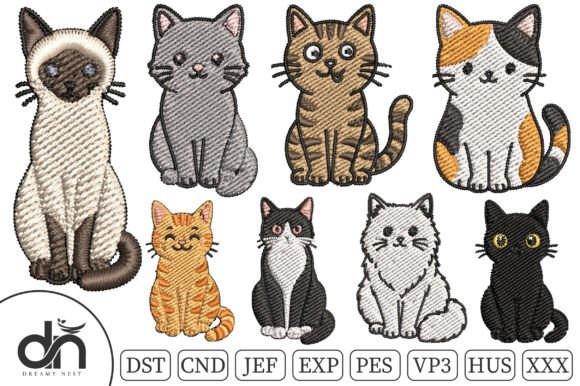 Download 8 Cute Kawaii Cats Embroidery Bundle - Bundle Collection