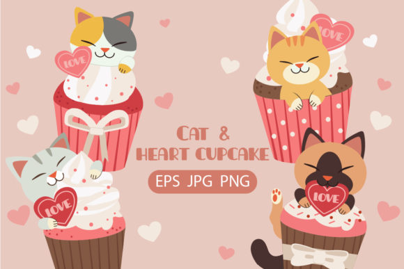 Download Bundle of Cat with Pink Cupcake Clipart - Bundle Collection