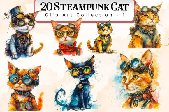 Download Steampunk Cat Clipart Bundle - Bundle Collection