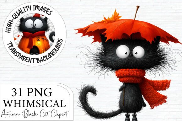 Download Autumn Black Cat Clipart Bundle PNG - Bundle Collection