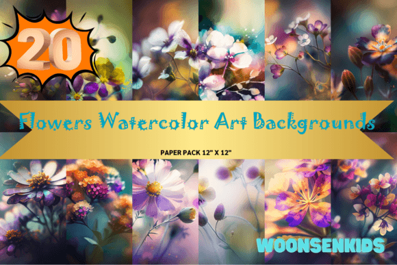 Download 20 Flowers Watercolor Art Backgrounds Png Kdp Digital Paper - Backgrounds Collection