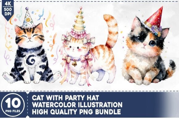 Download Cat with Party Hat PNG Bundle - Bundle Collection