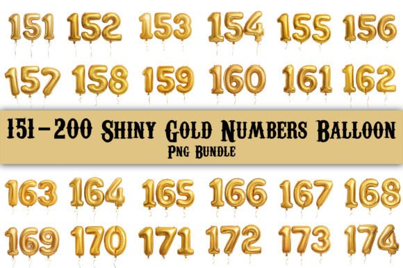 Download 151-200 Gold Numbers Balloon PNG Bundle - Bundle Collection