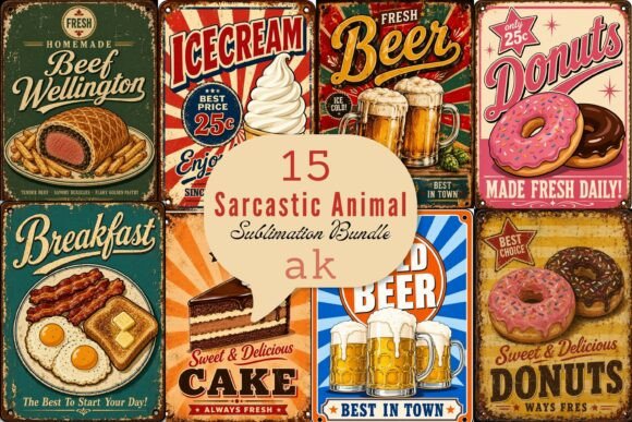 Download Retro Food Poster Sublimation PNG Bundle - Bundle Collection