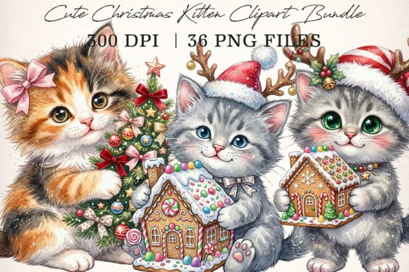 Download Cute Christmas Kitten Clipart Bundle - Bundle Collection