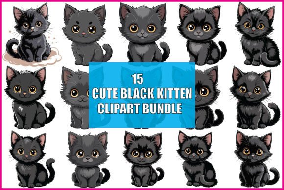 Download Cute Black Kitten Clipart Bundle - Bundle Collection