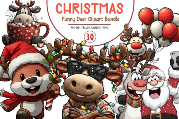 Download Christmas Funny Deer Clipart Bundle - Bundle Collection